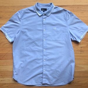 FRED PERRY Blue Chambray Oxford Shirt Polo Cuff XL